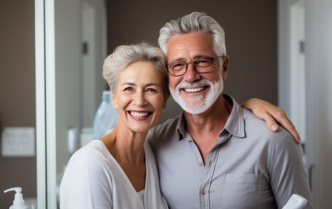 Older couple smiling and enjoying their new teeth